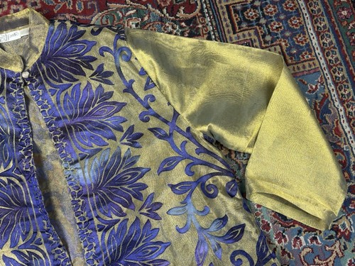 L'affaire Satiny Mesh One Size Dressy Duster Coat Embroidered Gold & Purple - Picture 9 of 23