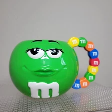 Vintage M&M Chocolates Galarie Green Embossed Ceramic Mug with Multicolor Handle