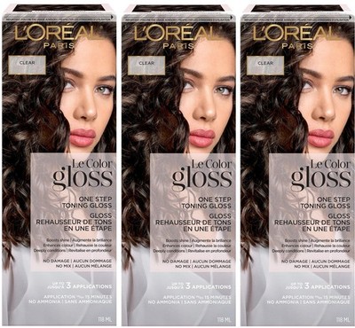 Loreal Paris Clear Hair Gloss -condition toning, color enhance, boost shine, 3PK