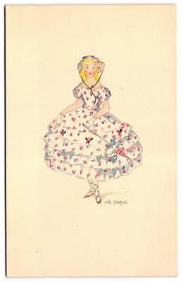 Aina Stenberg Girl Holding Parasol in Floral Dress Postcard