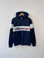 Ellesse 1/3 Zip Hoodie Navy Blue White Stripe Big Logo Men's Size L Vintage