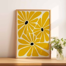 A4 Yellow Flowers Abstract Art Wall Art Print
