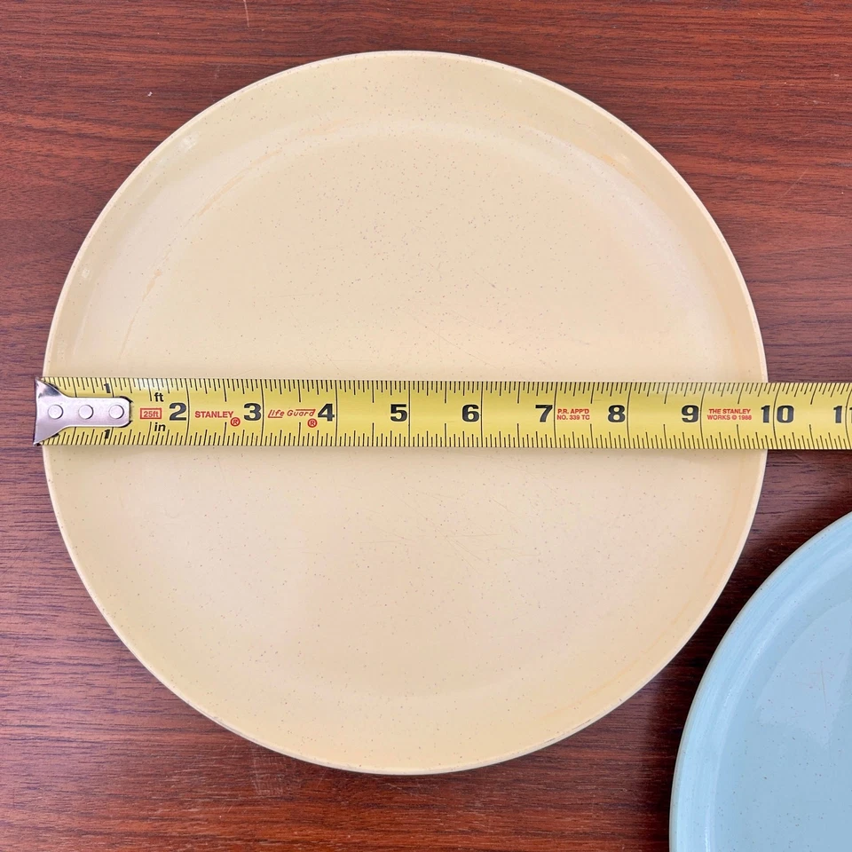 Set of 2 Vintage Melamine Plates Pastel Yellow Green Modern Round MCM Dinner  - Image 3 of 3