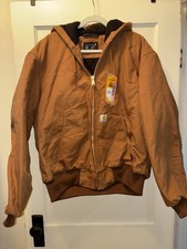 CARHARTT Brown J130 Hooded Duck Canvas Jacket Quilt Lined Loose Size L