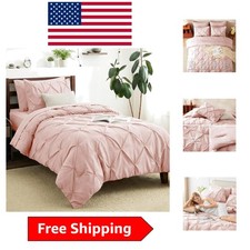Peach Pink Twin Comforter Set - 5 Piece Pintuck Bed in a Bag, Oeko-Tex Certified