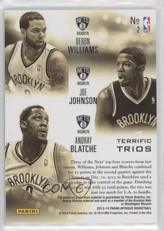 2013 Intrigue Terrific Trios /199 Deron Williams Joe Johnson Andray Blatche #2 - Image 2 of 2