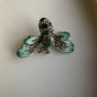 Bee Brooch Enamel Insect PinRhinestones Pink Eye Art Nouveau ArtDeco