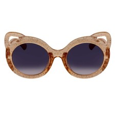 GLITTER CAT - Kids Small Round Glitter Cat Eye Sunglasses Brown Lavender