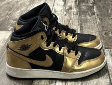 Nike Air Jordan 1 Mid SE DR6967-071 Gold/Black Basketball Shoes Sneakers Size 6Y