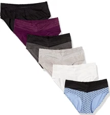 Lot Of 6, Warners No Muffin Top Cotton Hipsters With Lace, Size 8/XL, NWT