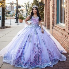 Lavender Quinceanera Dresses Shiny Sequins Applique Bow Prom Ball Gowns Sweet 16