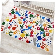 Colorful Handprints and Footprints Kids Rug Play Carpet, Washable Area Rug for