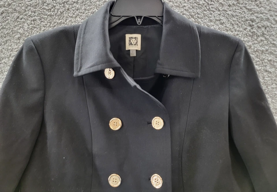 Anne Klein Double-Breasted Pea Coat Blazer Women's 4 Black Button Closure L/S~ - Image 3 of 4