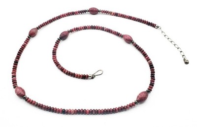 Jay King Rhodonite Station Bead Necklace Sterling Silver 32''