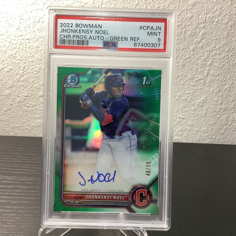 2021 1st Bowman Chrome Jhonkensy Noel RC True Green Refractor Auto /99 PSA 9