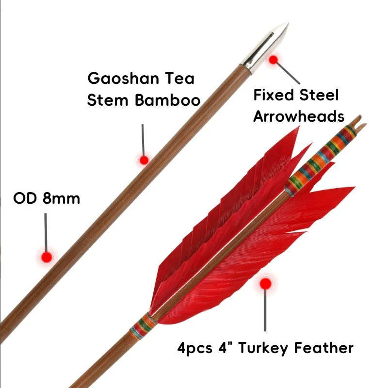 33" Archery Bamboo Arrows 4 Turkey Feather Traditional Longbow Recurve Bow Hunt - Image 2 of 4