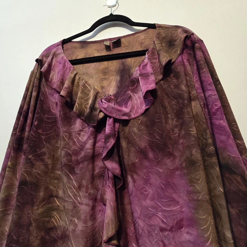 Vtg 90s Y2K Tie Dye Embroidered Top Womens 2X Ruffle Whimsigoth Fairy Grunge - Image 3 of 4