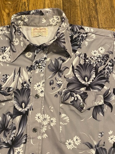 VTG 60’s Wrangler Permanent Press Long Sleeve Western Shirt Pearl Snap Floral L - Picture 6 of 18