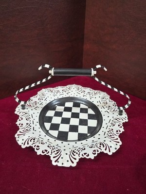 Mackenzie Childs Style Painted Silver Like Tray  11 3/4'' Diameter