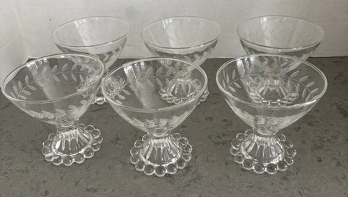 Set 6 Vintage Anchor Hocking Berwick Boopie Champagne Sherbet Etched Glasses 3.5