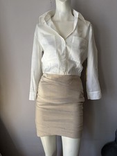 Alice + Olivia Stacey Bendet Ruffle Contrast Texture Stretch White Beige Dress S