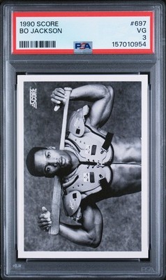 1990 SCORE BO JACKSON #697 * BLACK & WHITE * FB PADS * ROYALS * VERY GOOD PSA 3