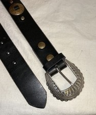 Dark Brown Leather Concho Western Boho Women's Belt Size 36 1 1/2x41 1/2" USA