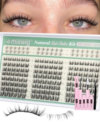 Short Lash Clusters Kit Natural Lash Extension Kit Wispy Eyelash Clusters wit...