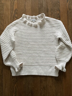 MADEWELL Cream Ruffle Neck Cotton Merino Wool Pullover Sweater Size XS