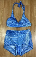 Vintage 60  s 70  s Catalina Cali Blue Swirl Stripe Swimsuit High Waist XS/SM