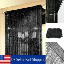 US String Door Curtain Room Divider Window Panel Tassel Fringe Decor Black