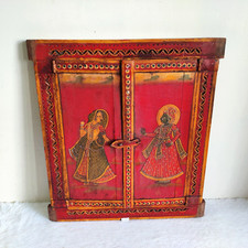 Vintage Handpainted King Queen Architectural Wooden Window Rare Collectible W157