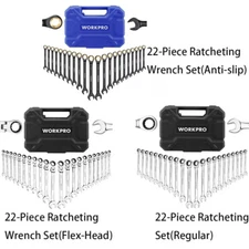 WORKPRO 22-Pieces Ratcheting Combination Wrench Set SAE 1/4-3/4" & Metric 6-18mm