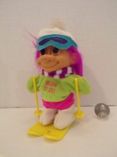 Russ Troll Doll 5" Vintage Born To Ski Ski's Poles Pink Hair Brown Eyes Complete