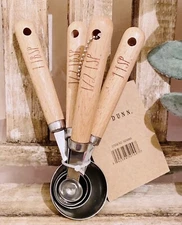 New Rae Dunn Measuring Spoons Wood Handle Farmhouse Country Kitchen