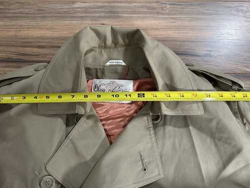 Vintage Oleg Cassini Trench Coat Khaki Tan Overcoat Belted Men's Size 46 Long - Picture 11 of 19