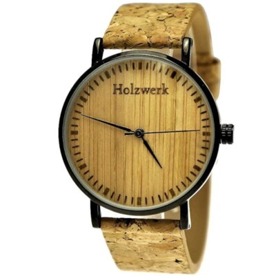 Holzwerk KLAARST flache Damen, Herren Kork Edelstahl Holz Uhr