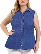 Sleeveless Denim Western Vest Shirt Womens Cotton Blue Wash Color Match Stitch