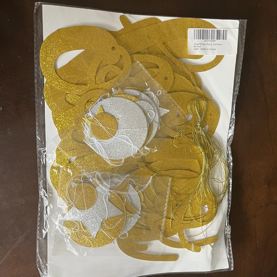 Goodbye Tension Hello Pension Banner, funny gold Retirement Party Sign, new - Image 2 of 4