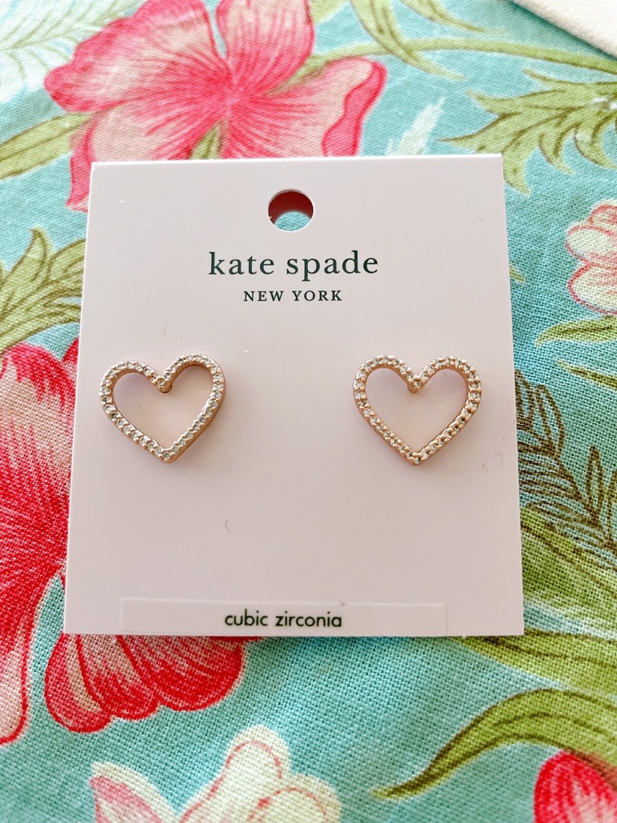 アクセサリー Kate Spade Heart Stud Earrings Rose Gold Kate Spade Pave CZ Open Heart Stud Earrings, Rose Gold tone