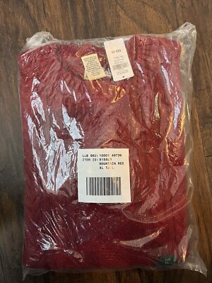 LL Bean Signature Sweater Mens XLT RED Fisherman Cable Knit Organic Cotton NWT
