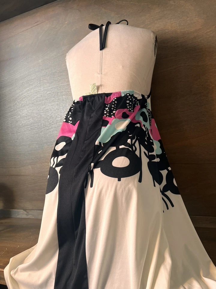 Vestido Johnny Martin RETRO M Cuello Halter DOBLADILLO ASIMÉTRICO NEGRO AZUL ROSA BLANCO Foto 4 de 4