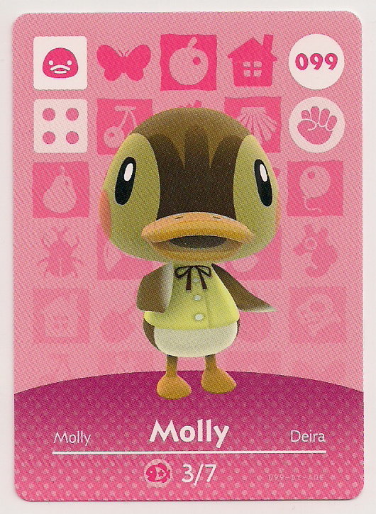 Animal Crossing amiibo Card: Molly 099 99 Series 1 Duck Leaf