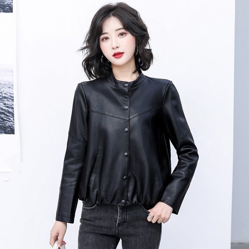 Spring New Women's Short Pu Leather Jacket Loose Ladies Pu Leather Coat XXS-2XL - Picture 7 of 8