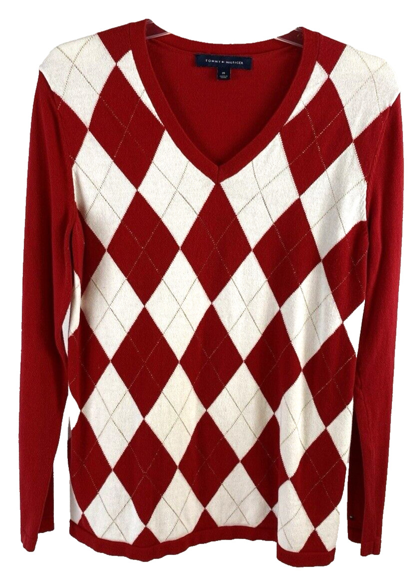 Tommy Hilfiger women's pullover long sleeve sweater size M red/white & gold