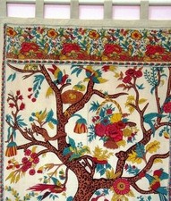 Handmade Tree of Life Cotton Tab Top Curtain Drape Panel 44" x 88" Beige Tan