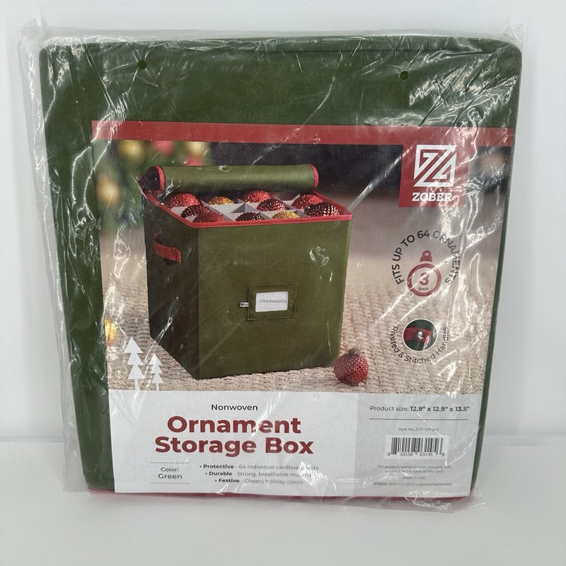 ZOBER Christmas Ornament Storage Box Stores 64 3" Ornaments Green NEW