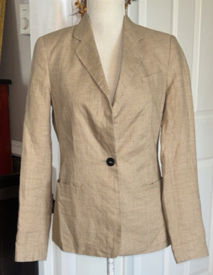ZARA Basic Brown 100% Linen Blazer Sz Small Lined Tan Oatmeal Business Career