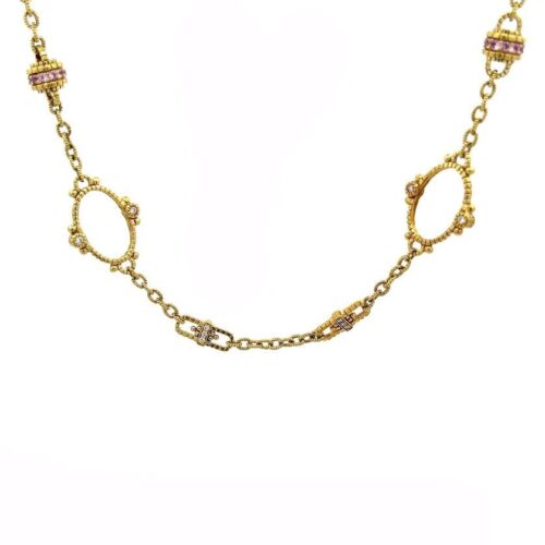 Judith Ripka Diamond Necklace 18k Gold Pink Topaz… - image 1