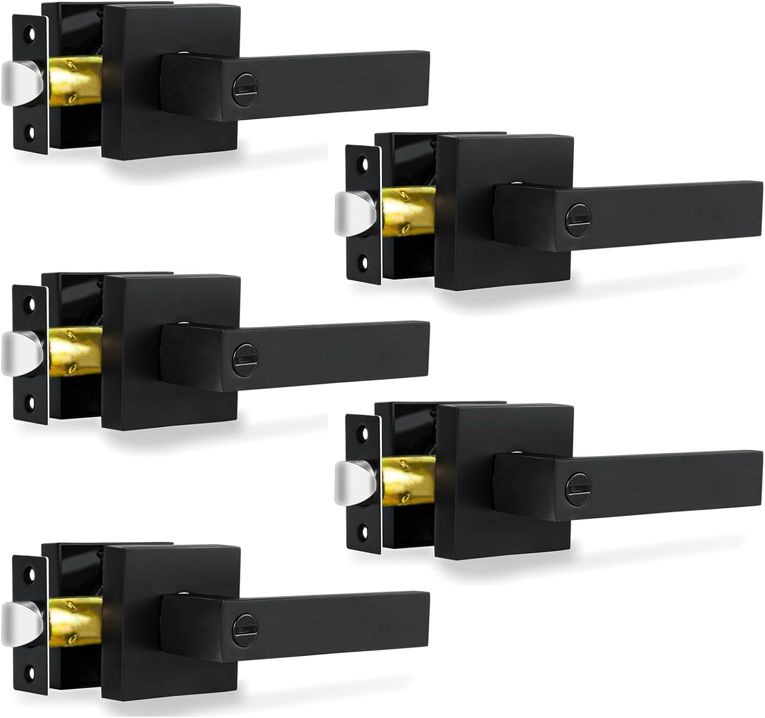 Privacy Door Levers, 5 Pack Matte Black Door Handles, Bed and Bath Door Locksets-image